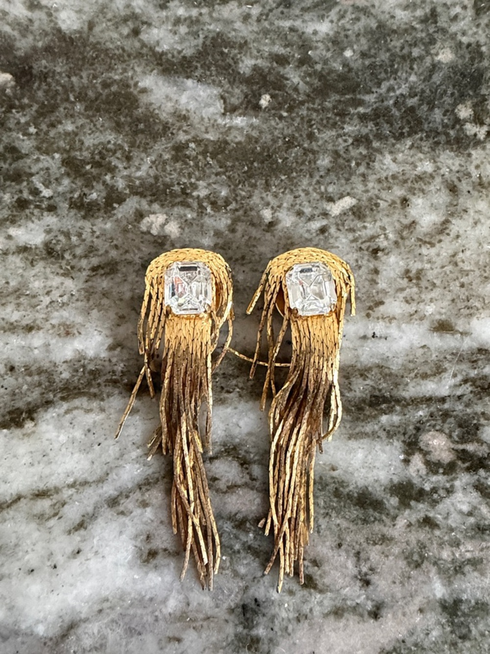 Vintage gold chain fringe statement earrings